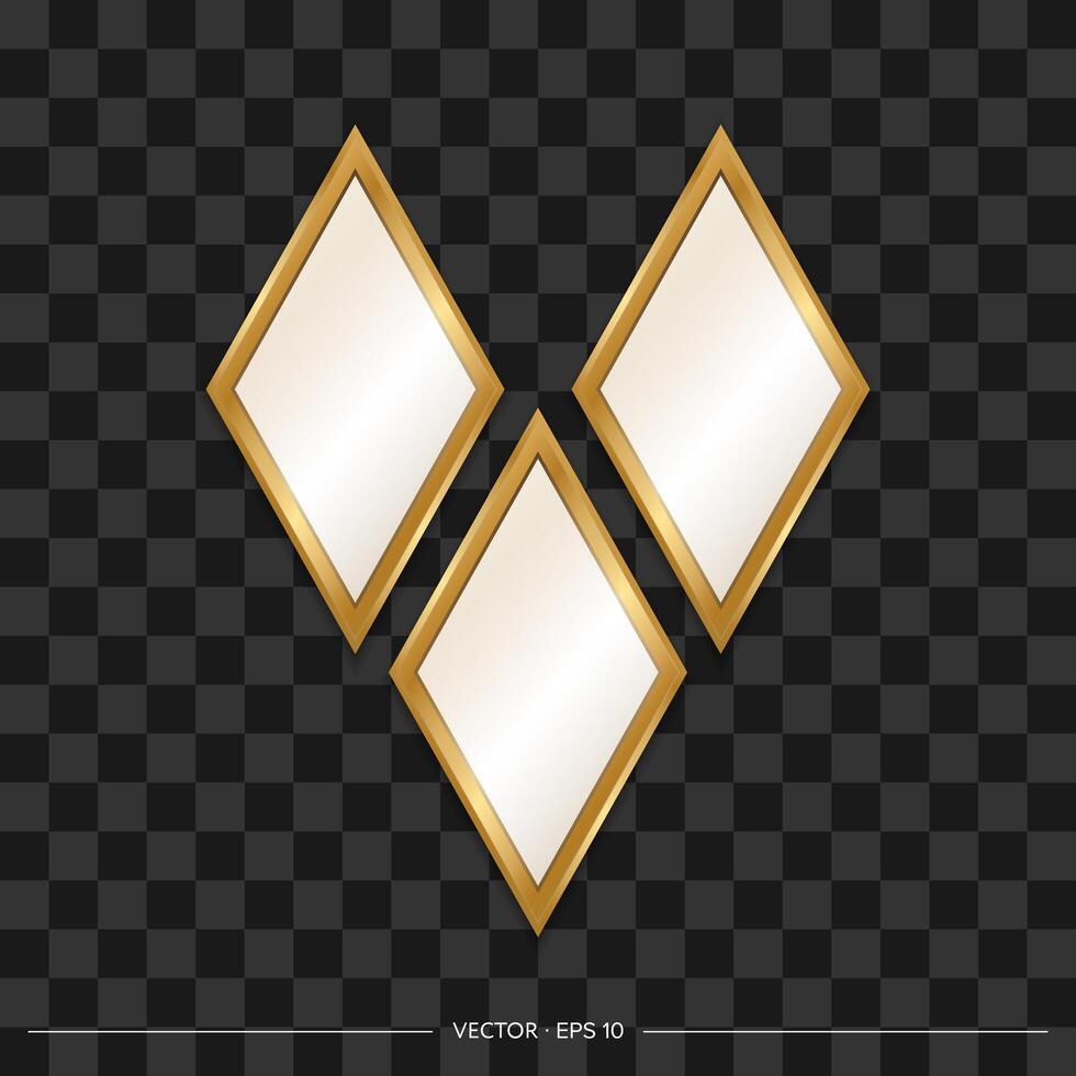 Composition of mirrors in the shape of a rhombus with a gold frame. Realistic style. Vector illustration.