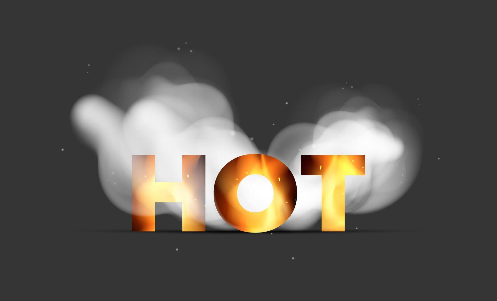 Inscription Hot in fire and smoke. Concept for promotions, discounts and sales. Realistic style. Vector illustration.
