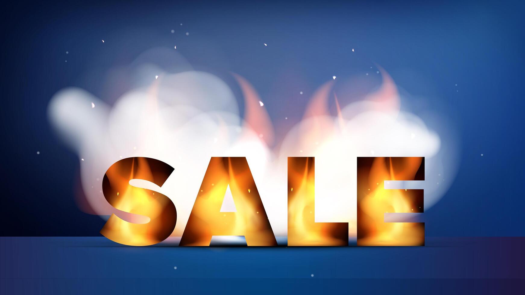 Sale blue banner. SALE lettering with fire inside. Vector for the design of advertising banners. Realistic style