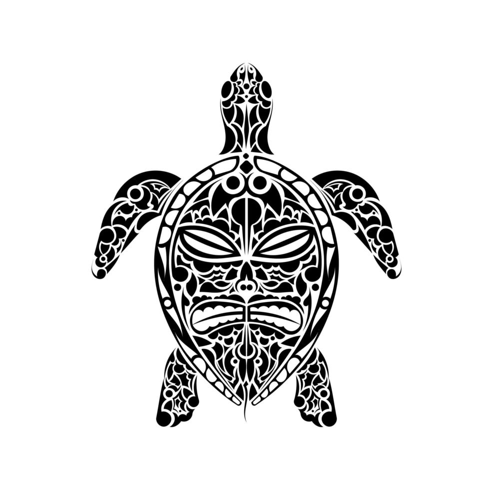 Tribal Polynesian turtle pattern. Turtle with a mask on its shell, a pattern of Maori and Polynesian culture. Isolated. Vector. vector