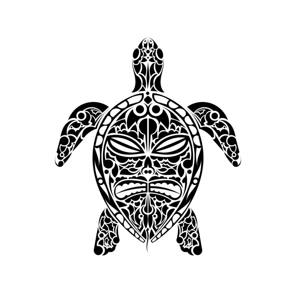 Tribal Polynesian turtle pattern. Turtle with a mask on its shell, a pattern of Maori and Polynesian culture. Isolated. Vector. vector