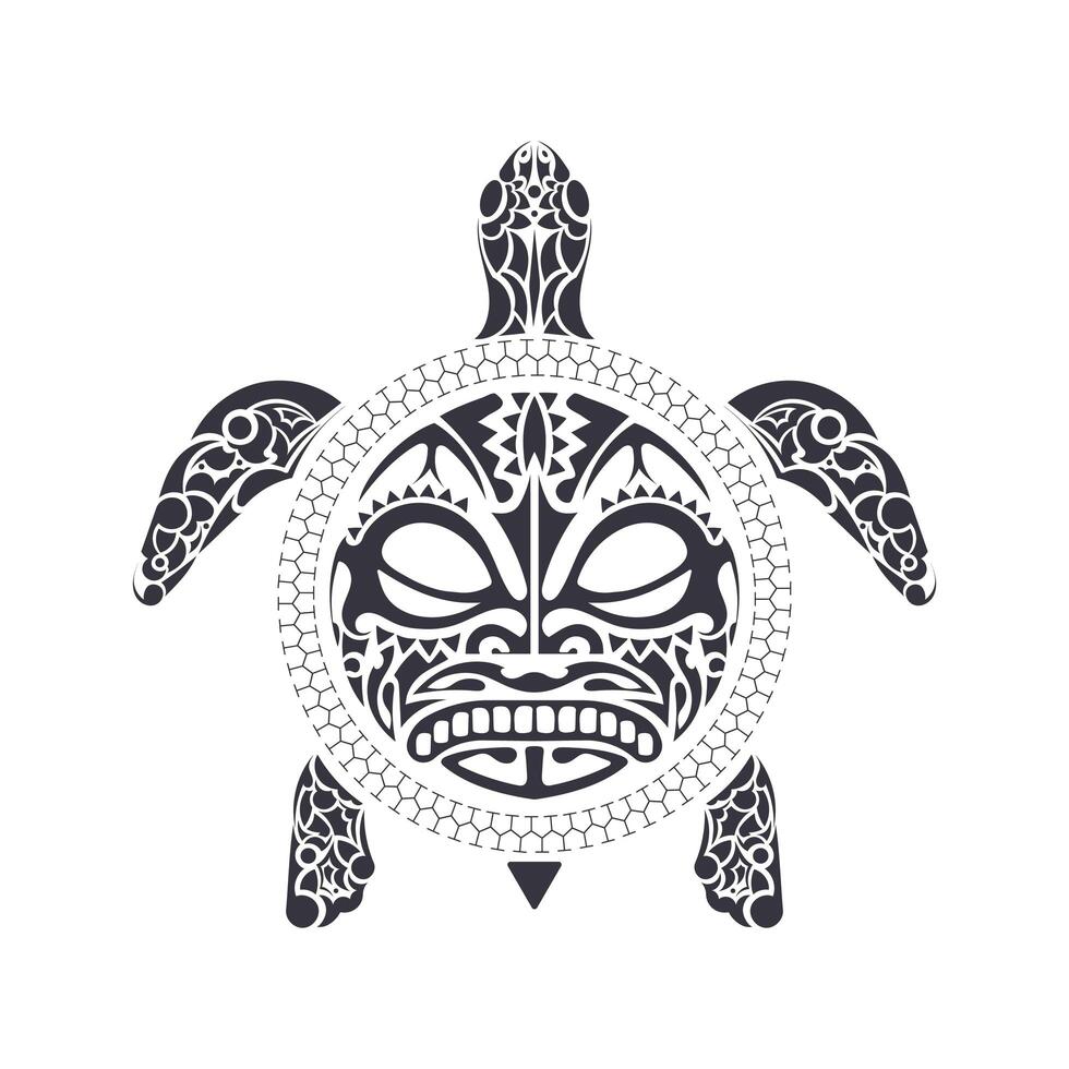 Turtle in Tribal Polynesian tattoo style. Turtle shell mask. Maori and Polynesian culture pattern. Isolated. Vector