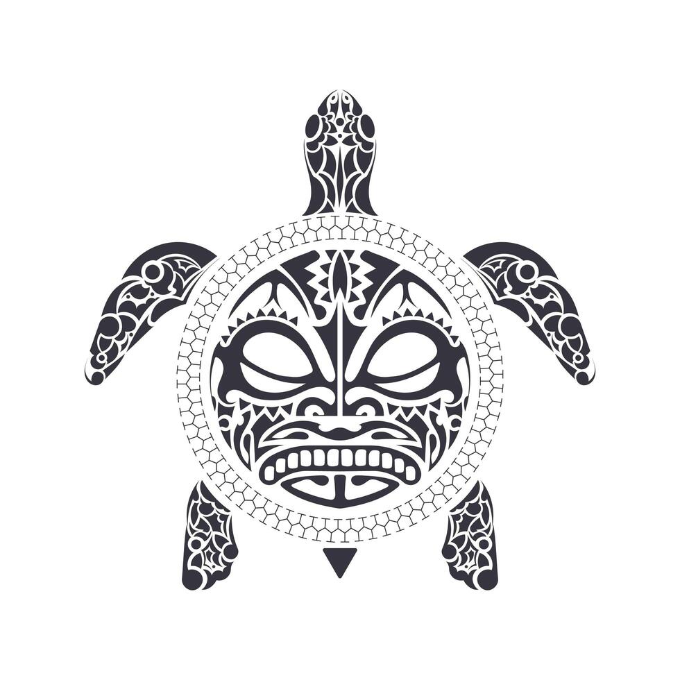 Turtle in Tribal Polynesian tattoo style. Turtle shell mask. Maori and Polynesian culture pattern. Isolated. Vector