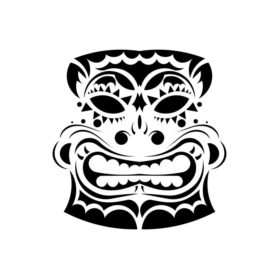 Viking face tattoo. Face in Polynesian or Maori style. Hawaiian tribal patterns. Isolated. Vector illustration.