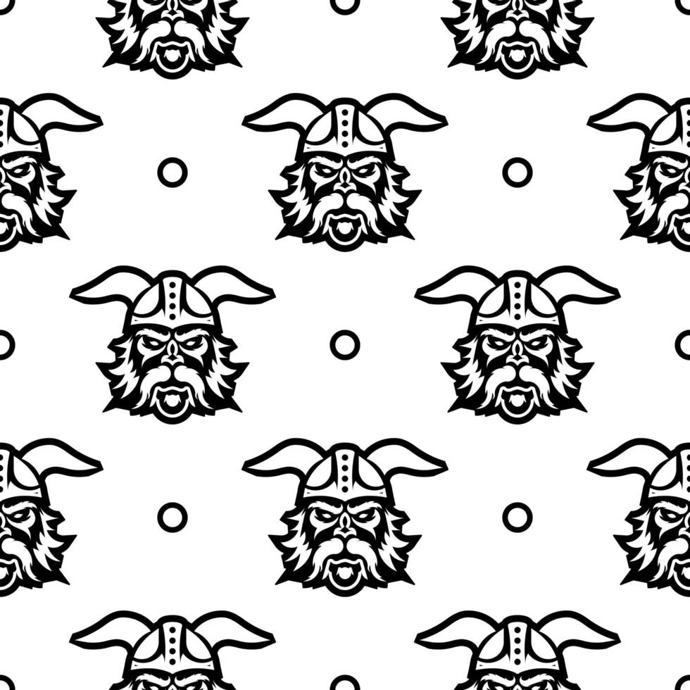 Seamless pattern with a black outline of a viking head. Good for backgrounds, textiles, brown paper, and postcards. Vector