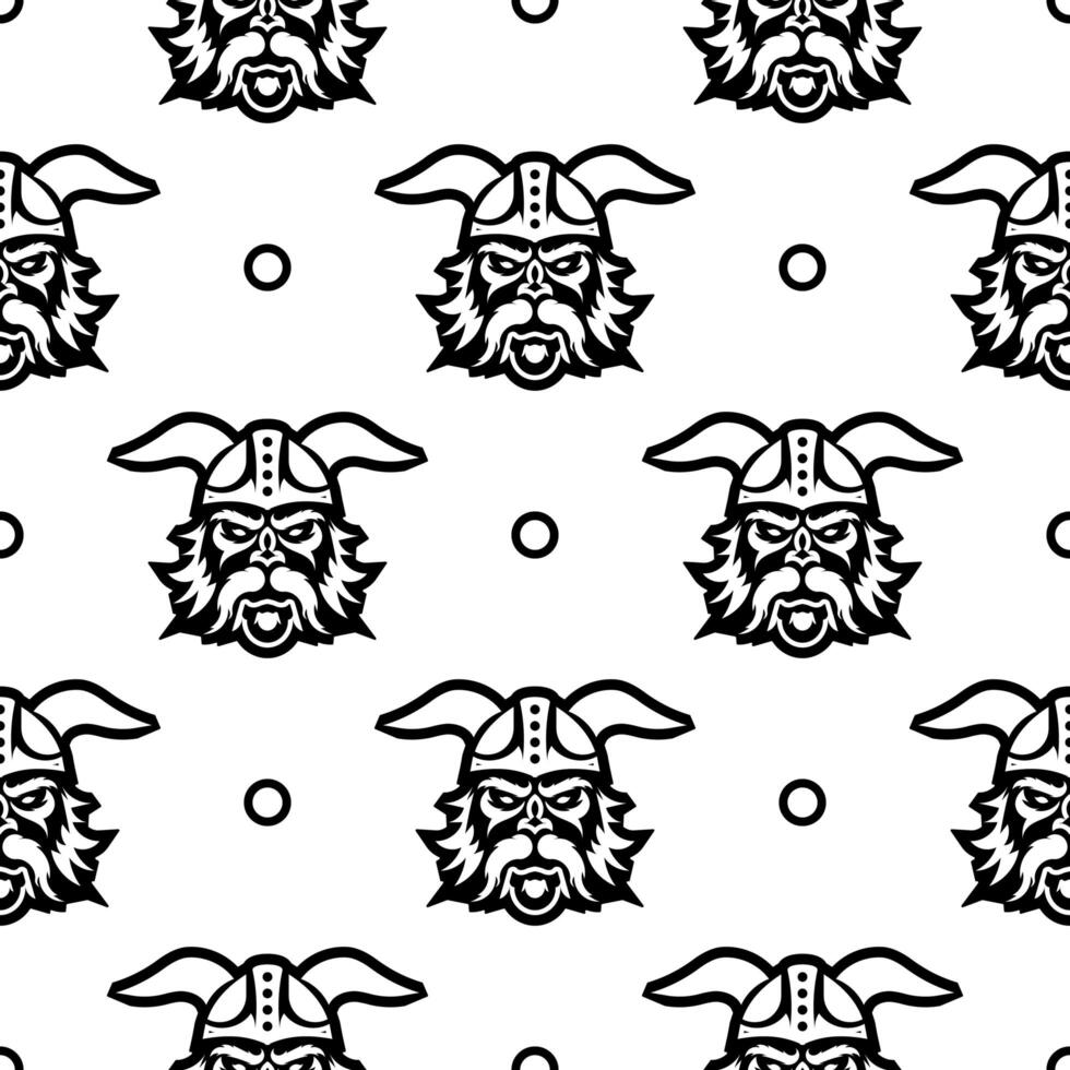 patrón impecable con un contorno negro de una cabeza vikinga. bueno para fondos, textiles, papel marrón y postales. vector