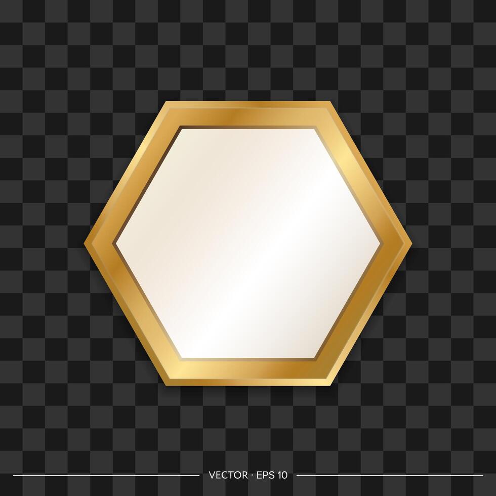 Mirror in the shape of a hexagon with a gold frame. Realistic style. Vector illustration.