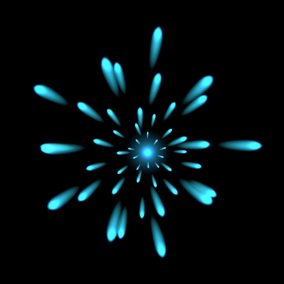 Blue realistic fireworks. Isolated on black background. Vector illustration.