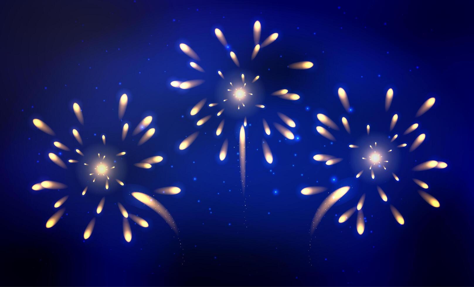 Festive firework bursting in various shapes and blue colors sparkling against night sky background. Abstract vector illustration.