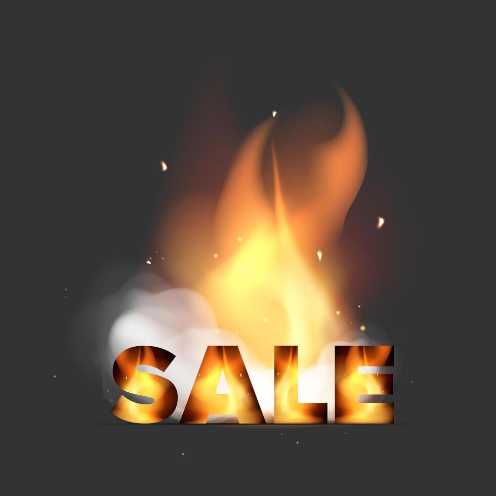 The inscription SALE in fire and smoke. Element for design banners, posters and promotional materials for promotions. Vector illustration.