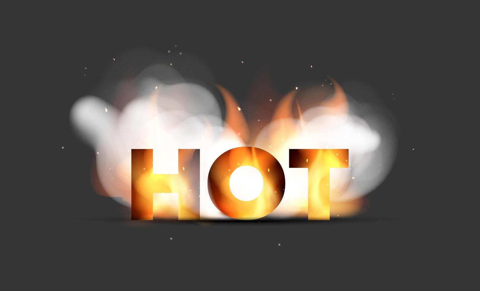 Inscription Hot in fire and smoke. Concept for promotions, discounts and sales. Transparent, realistic style. Vector illustration.