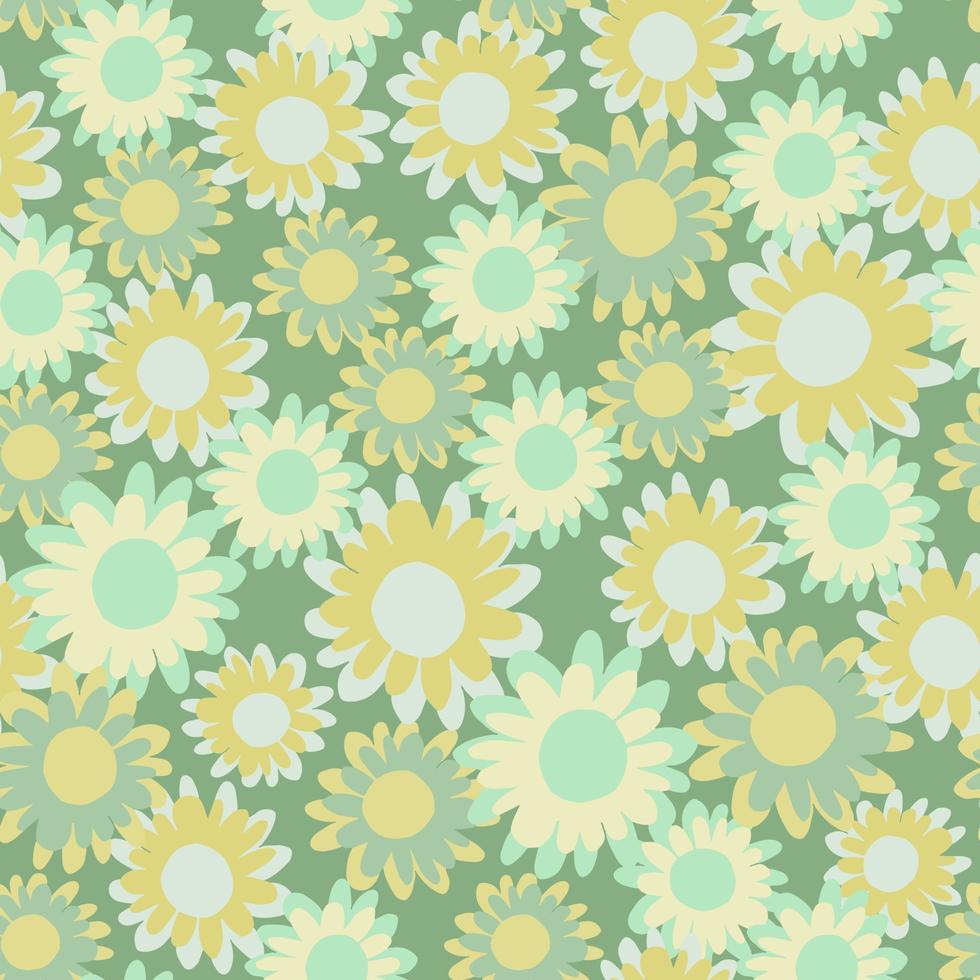 Random seamless floral pattern with daisy flowers. Green and yellow botanic elements. Creative design. vector