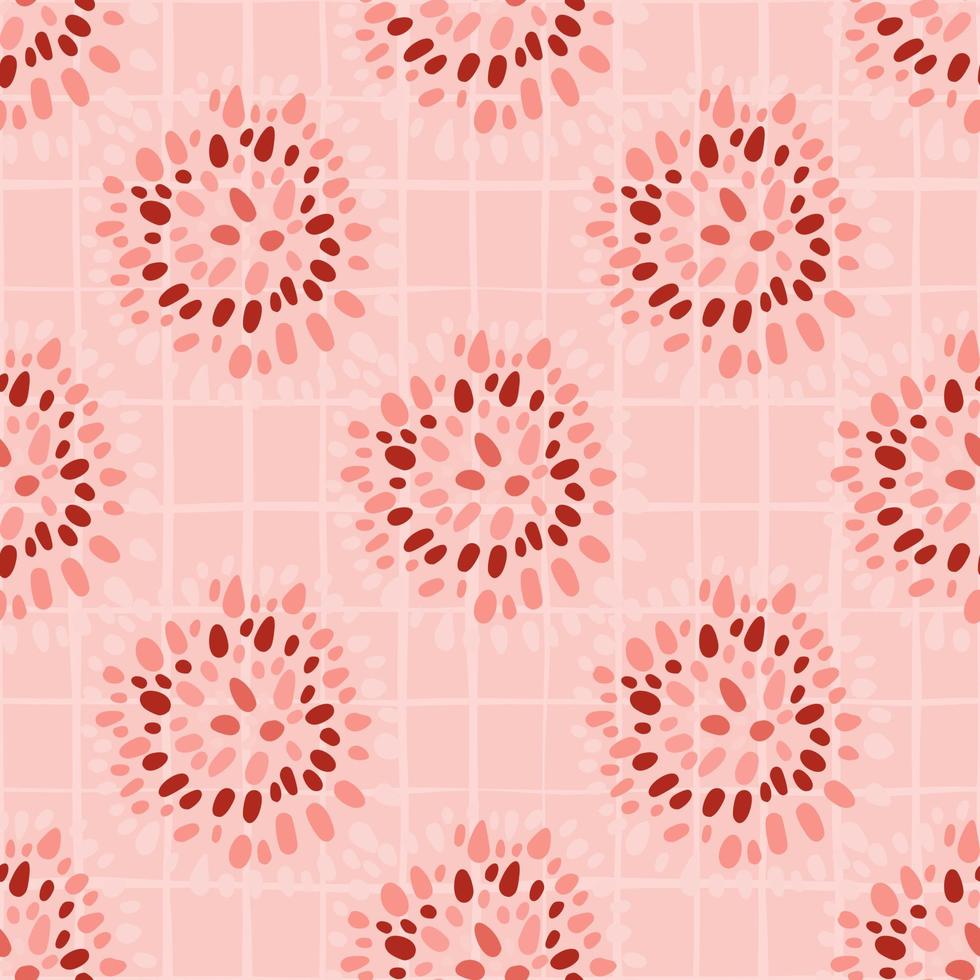 Simple african seamless patern with dot circles. Traditional ornament on soft pink background with check. vector