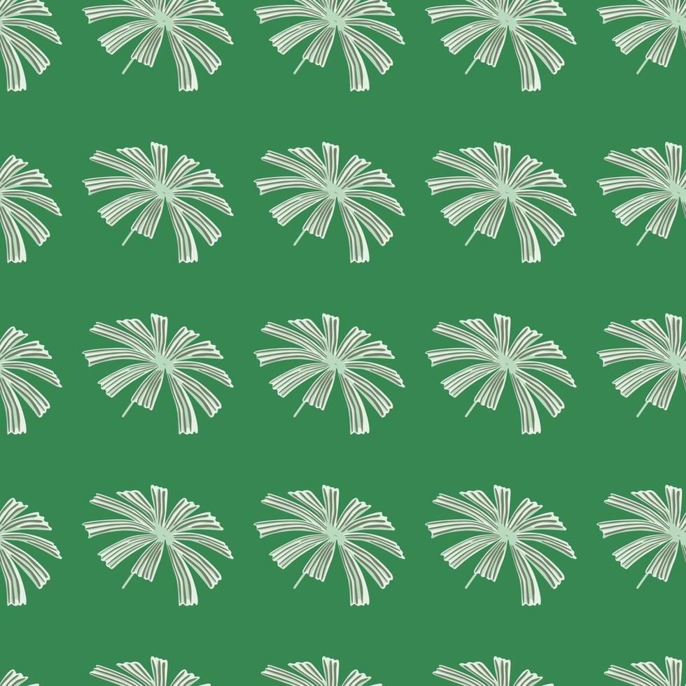 Grey abstract palm licuala leaf ornament seamless pattern. Bright green background. Nature foliage print. vector