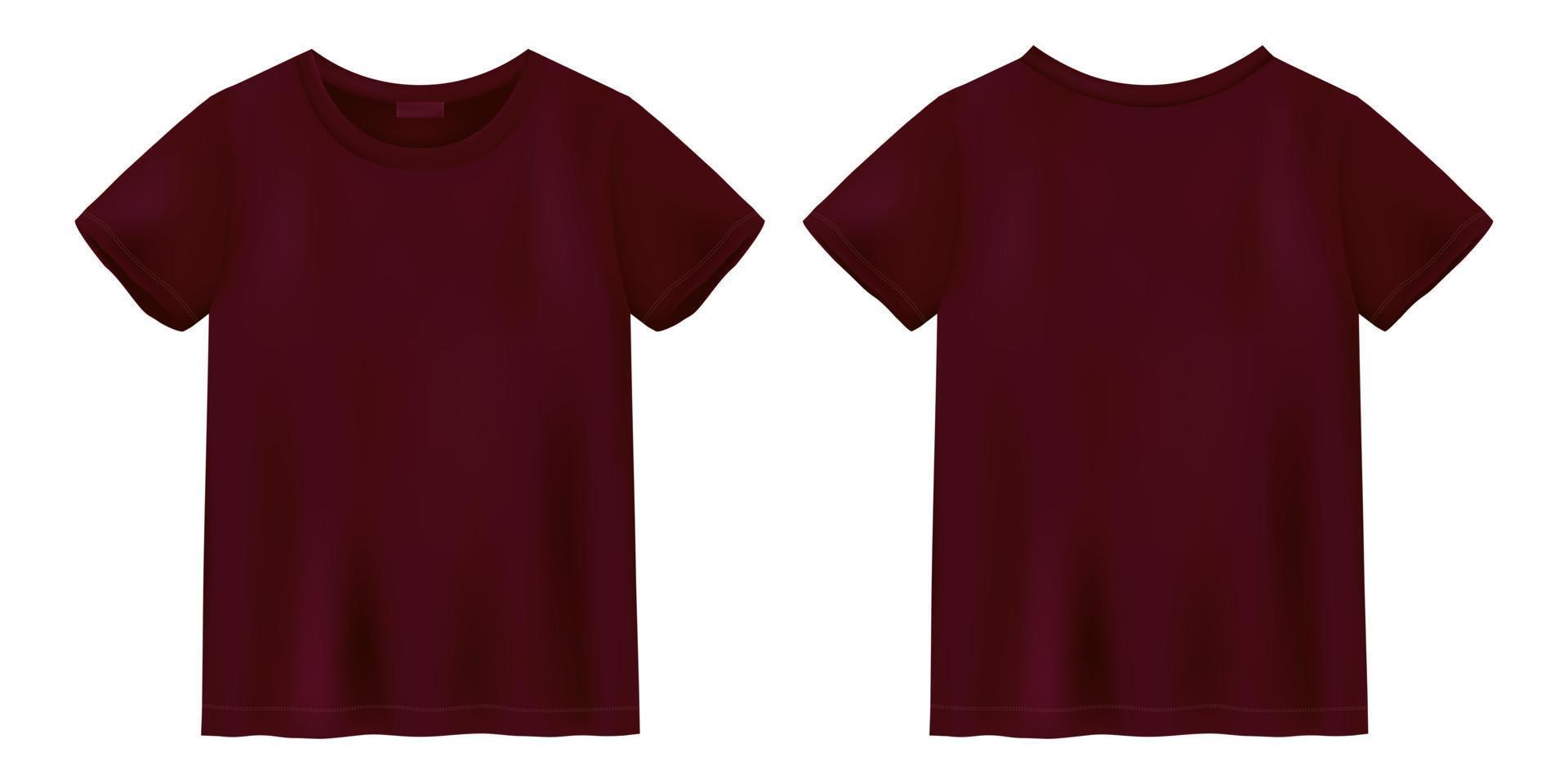Unisex burgundy color t shirt mock up. T-shirt design template. vector