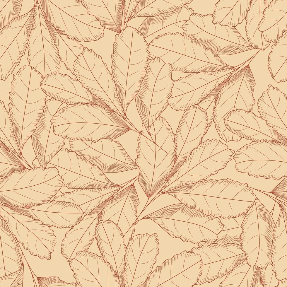 Vintage autumn leaf seamless pattern. Tree leaves backdrop. Autumn floral wallpaper. Retro illustration. vector