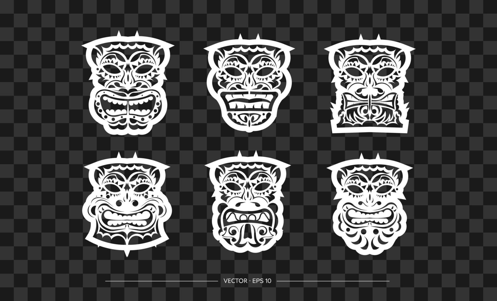 conjunto de patrones de máscara de polinesia. el contorno de la cara o máscara de un guerrero. plantilla para impresión, camiseta o tatuaje. vector