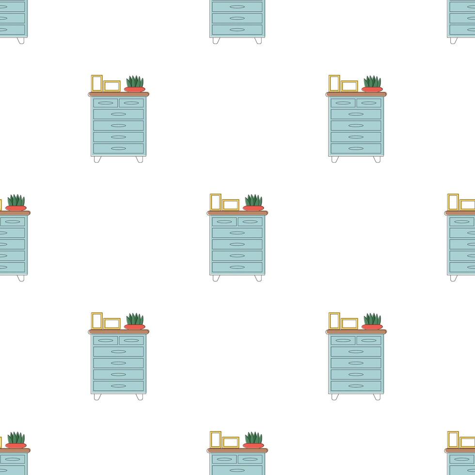Bedside table Furniture Seamless Pattern. Thin Line art. For backgrounds, websites, textiles, postcards and books. illustration. vector