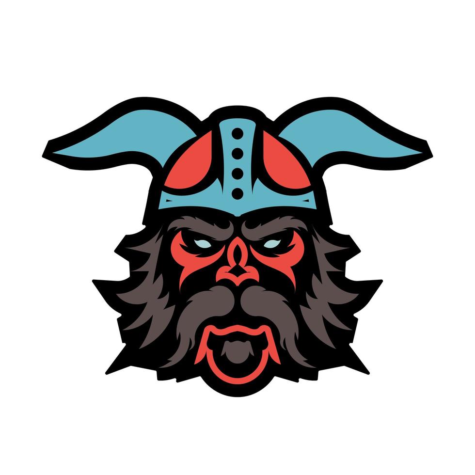 Colored pattern of a viking head. Logo or tattoo. Outline for T-shirts, cups, flags, phone cases and prints. Vector illustration.