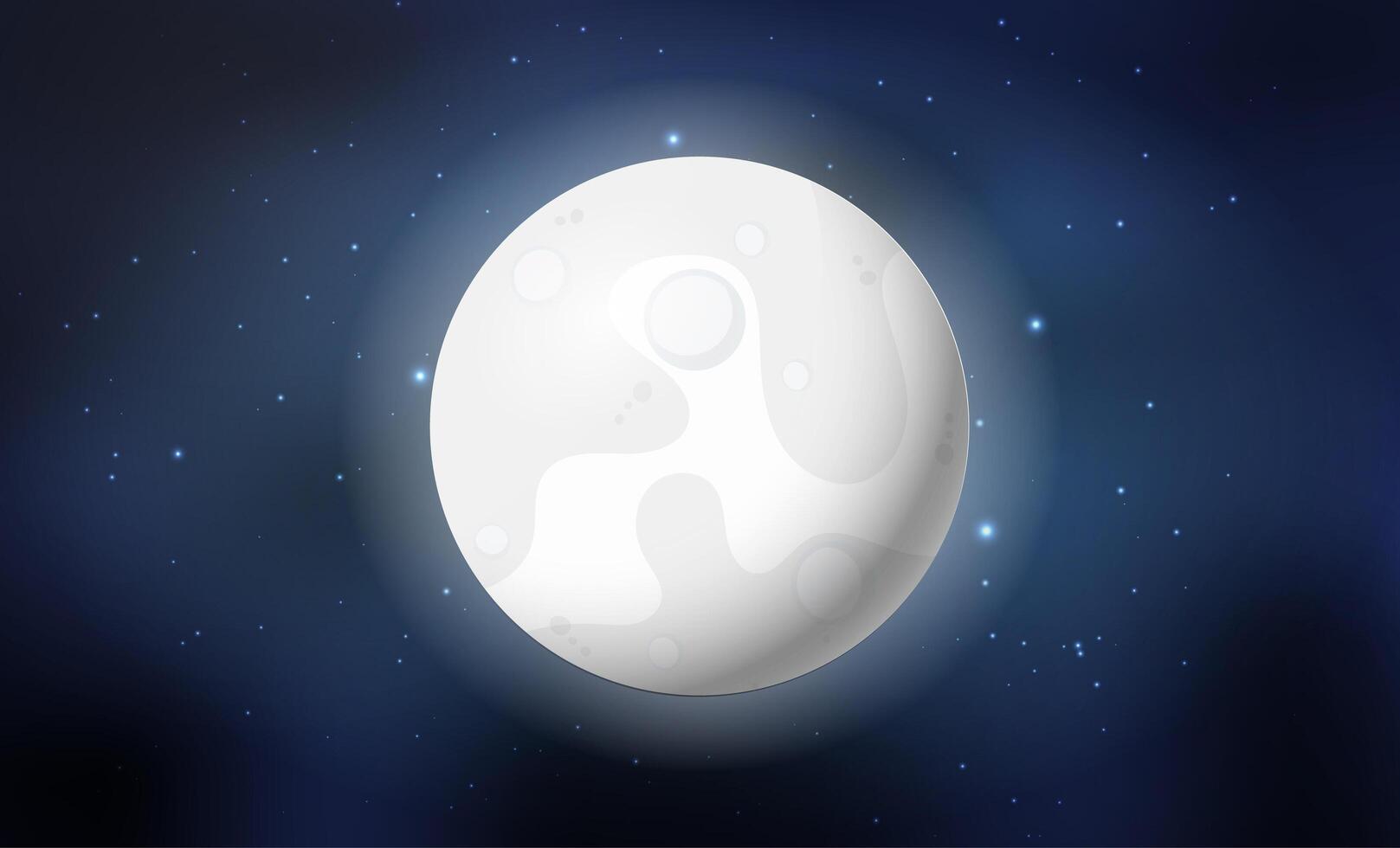 Realistic full moon among the stars. Space. Detailed vector illustration.