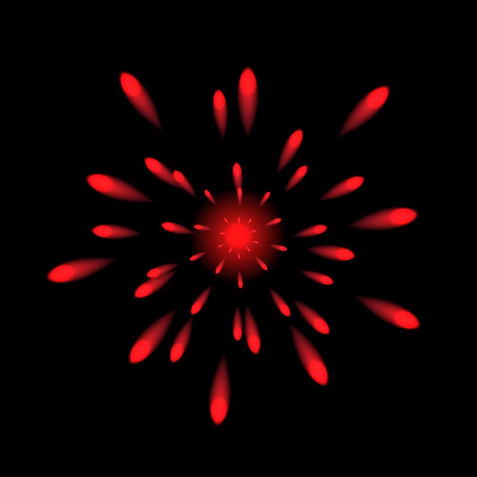 Red realistic fireworks. Isolated on black background. Vector illustration.