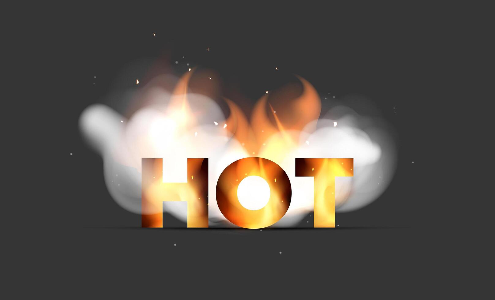 Inscription Hot in fire and smoke. Concept for promotions, discounts and sales. Transparent, realistic style. Vector