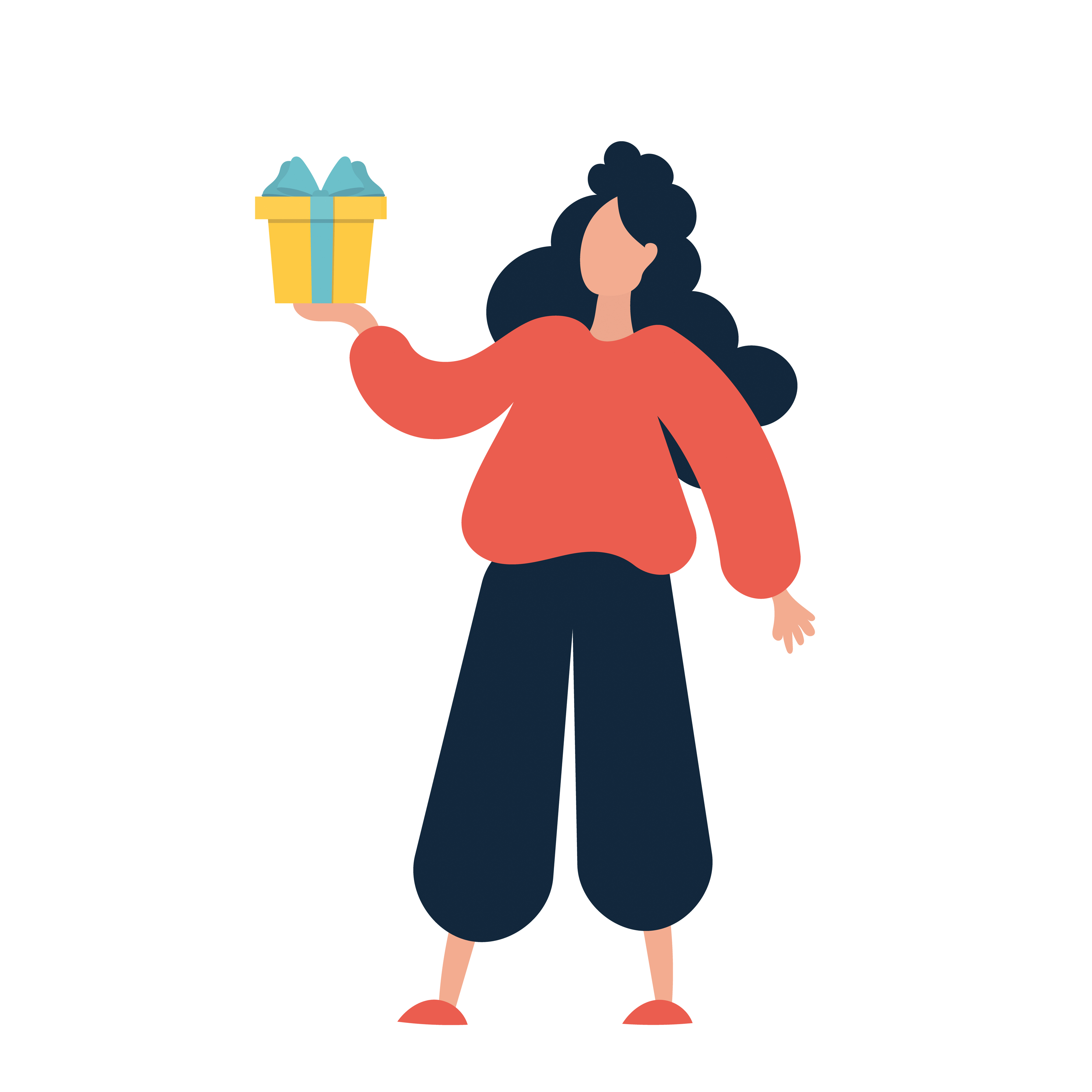 Girl holding a box with a gift. Isolated illustration of a woman with a