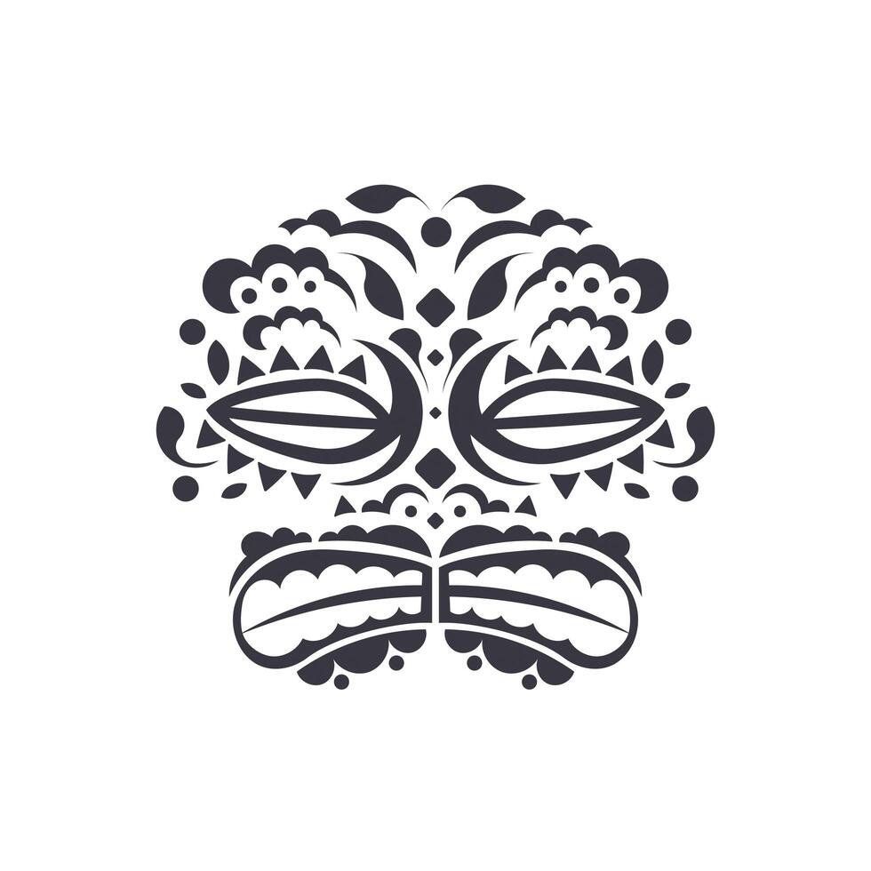 Ancient Mask Illustration Logo design vector template. Polynesian Hawaiian style tattoo in the form of a mask. Isolated. Vector