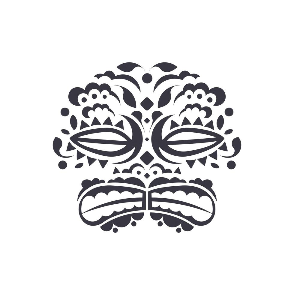 Ancient Mask Illustration Logo design vector template. Polynesian Hawaiian style tattoo in the form of a mask. Isolated. Vector