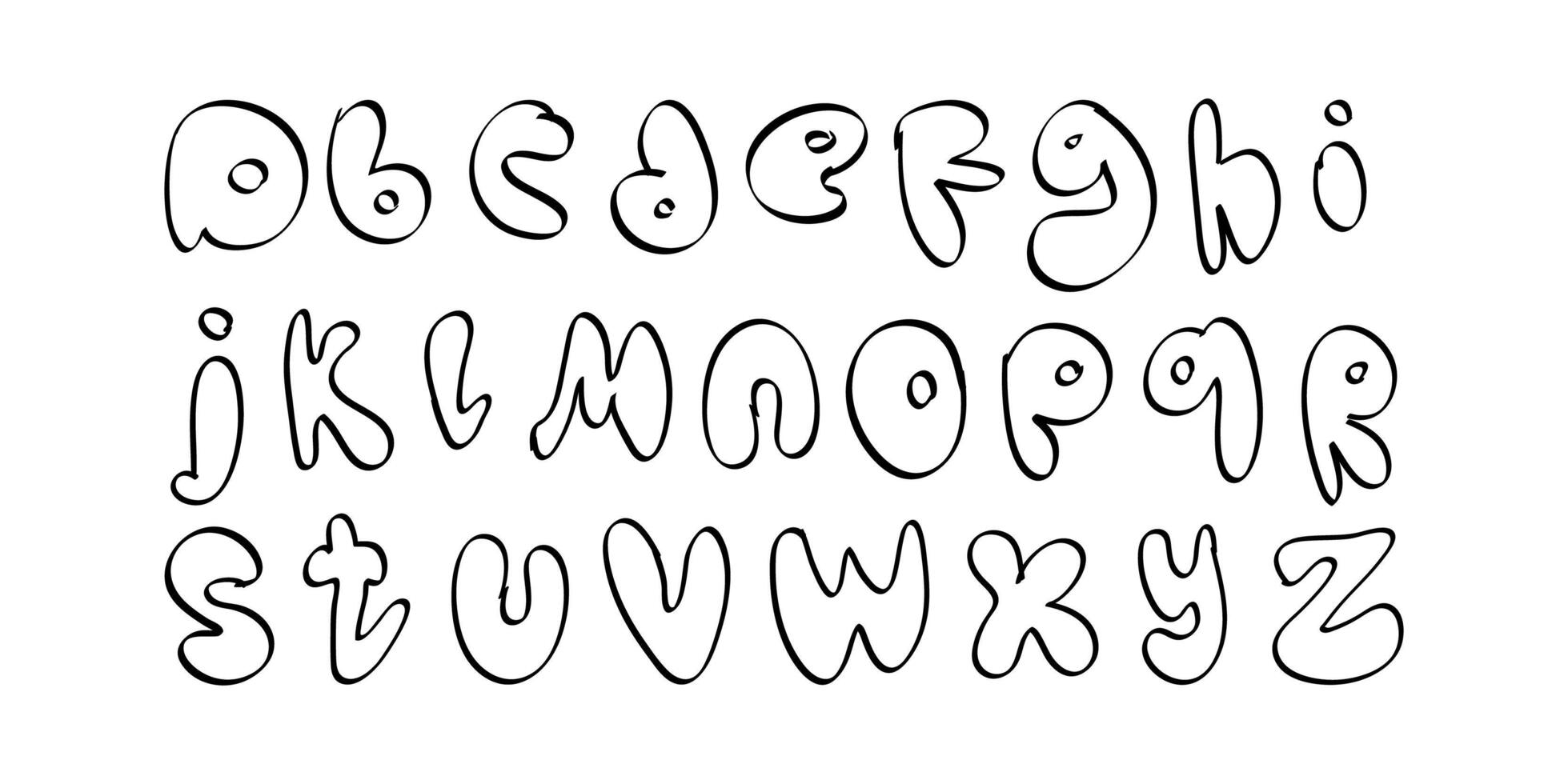 Freehand doodle style font. Alphabet with rounded blown letters. Good for postcards, posters, menu designs or children's books. illustration. vector