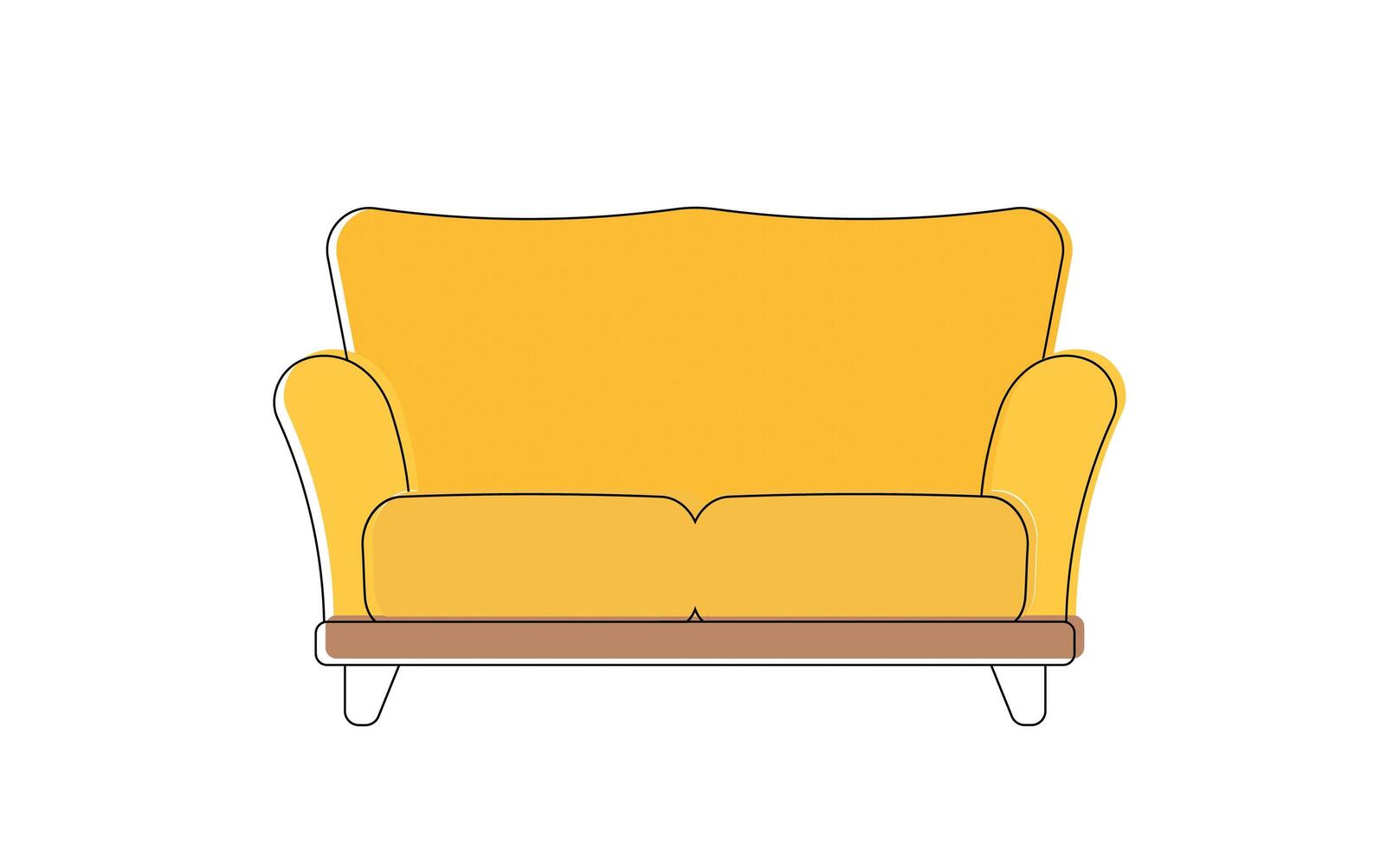 Yellow sofa in line art style. Icon isolated on white background. Vector. vector