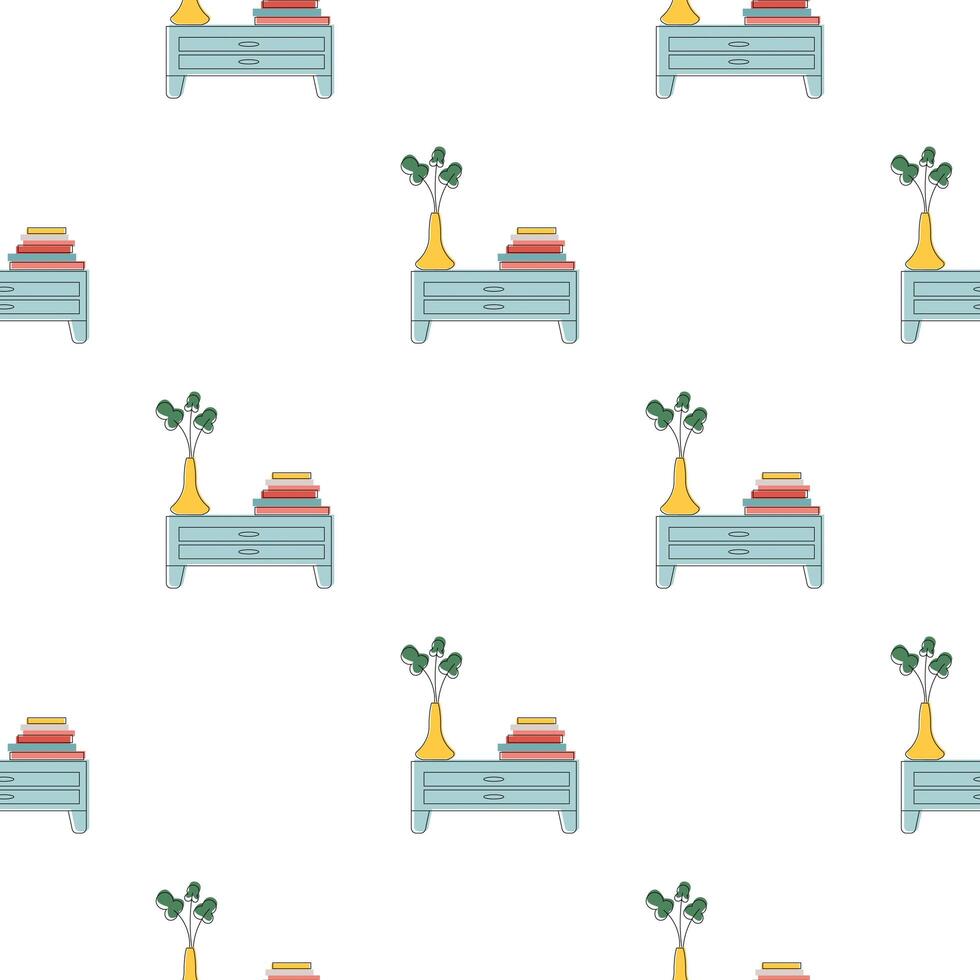 Bedside table Furniture Seamless Pattern. Thin Line art. For backgrounds, websites, textiles, postcards and books. vector