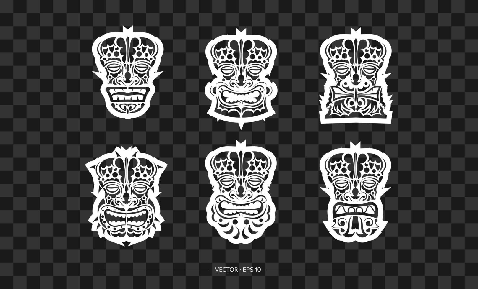 Polynesia mask set. The contour of the face or mask of a warrior. Template for print, t-shirt or tattoo. vector