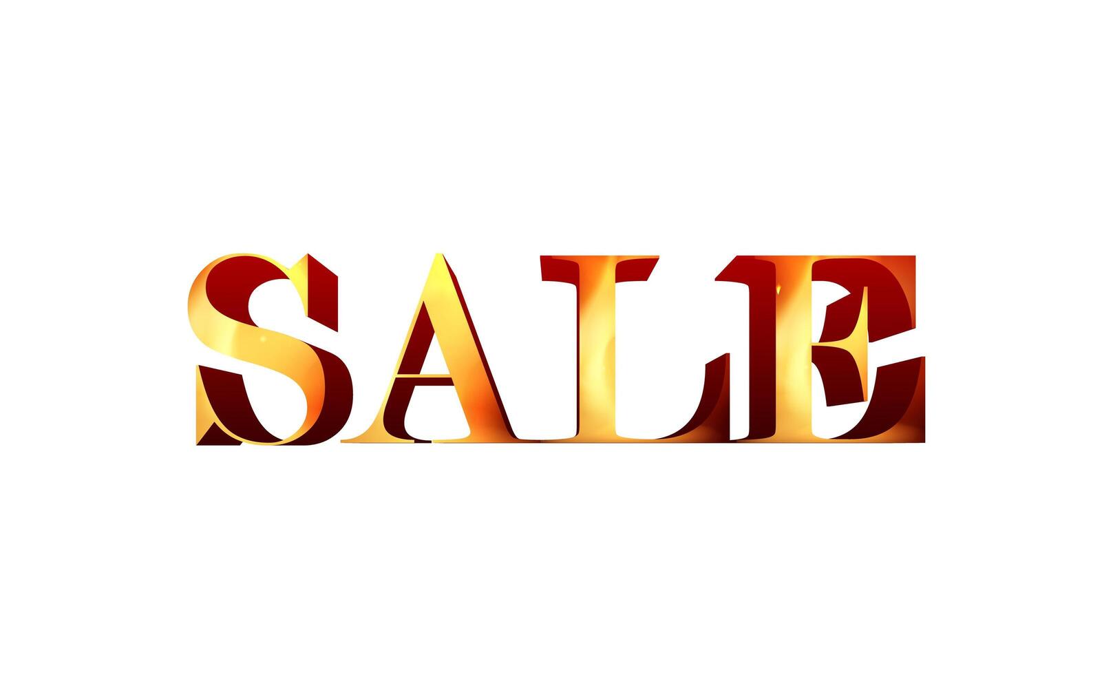 Volumetric red lettering SALE with fire inside. Isolated on white background. Vector for the design of advertising banners.