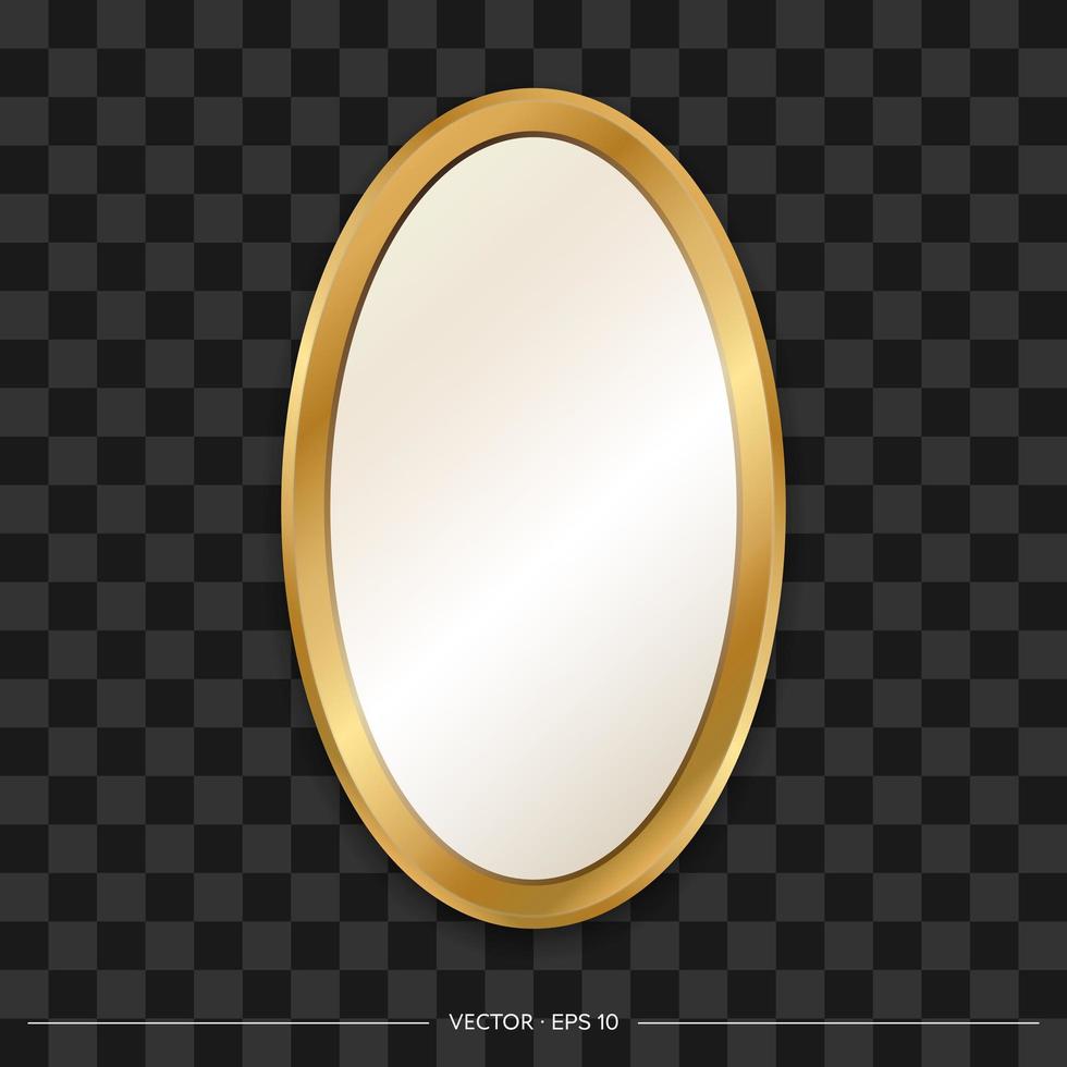 Oval-shaped mirror with golden frame. Realistic style. Vector illustration.