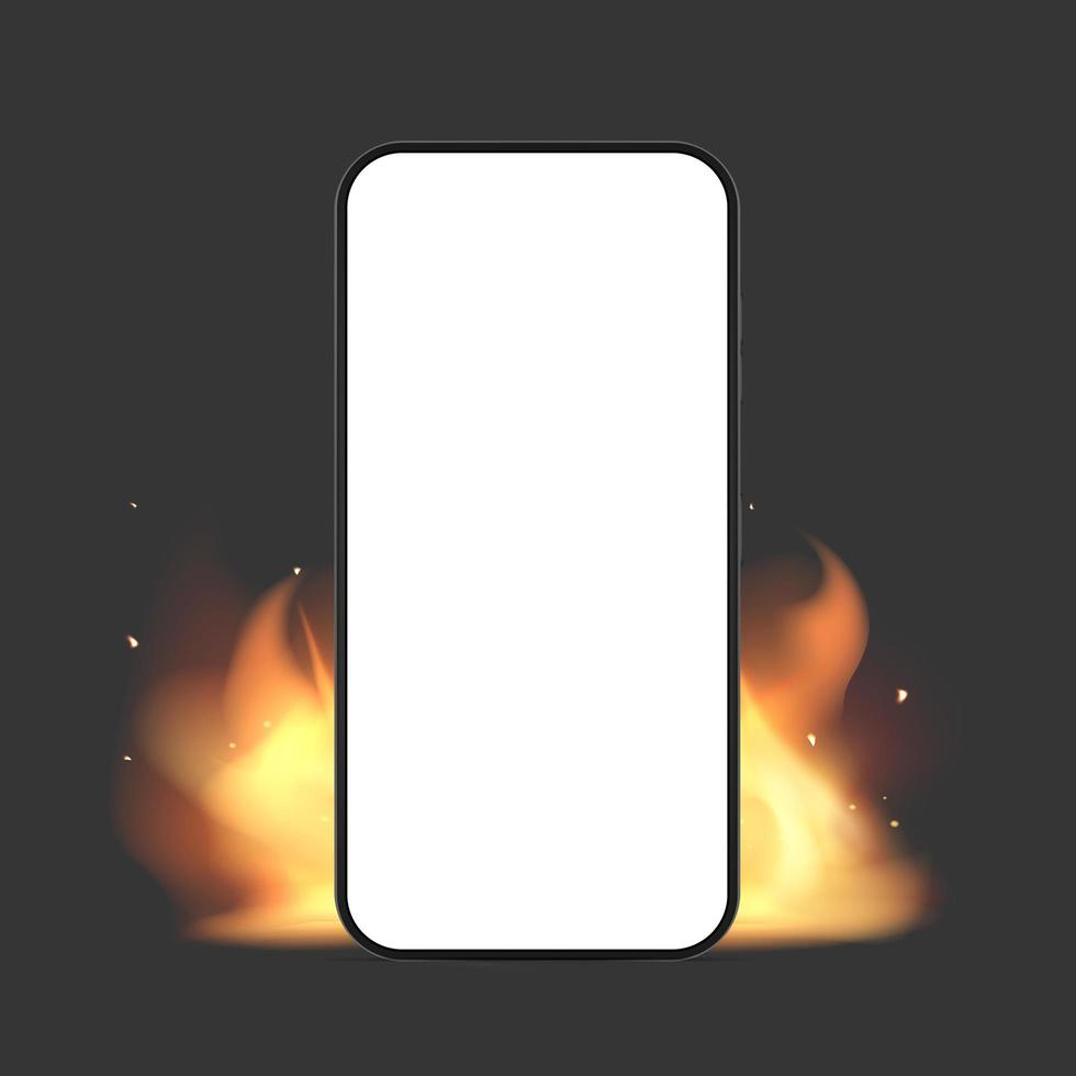 Phone with fire. Hot sale, stock or promo concept. Element for the design of advertising posters and banners. vector. vector