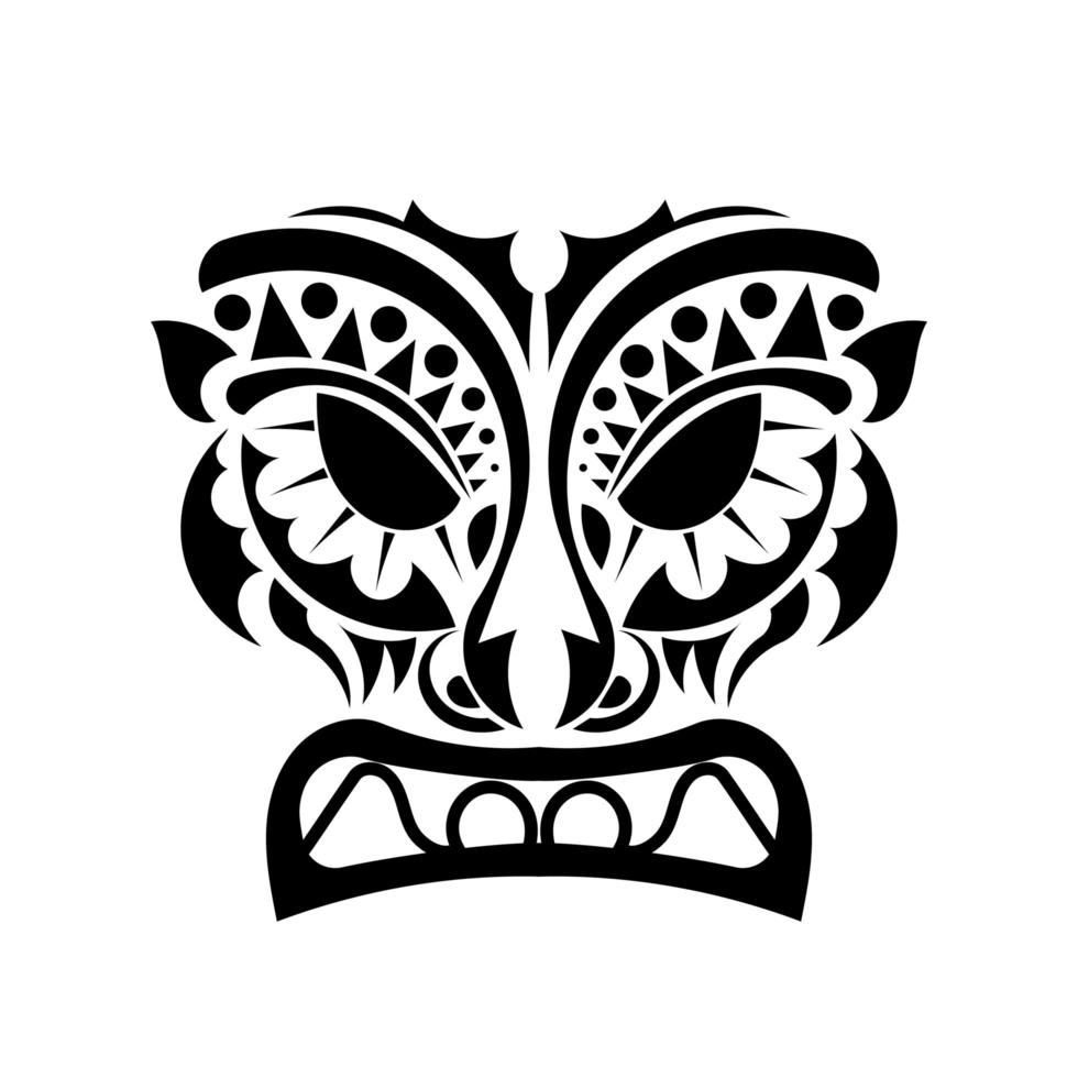 tatuaje de máscara maorí. cara enfadada al estilo polinesio. patrones tribales hawaianos. aislado. vector