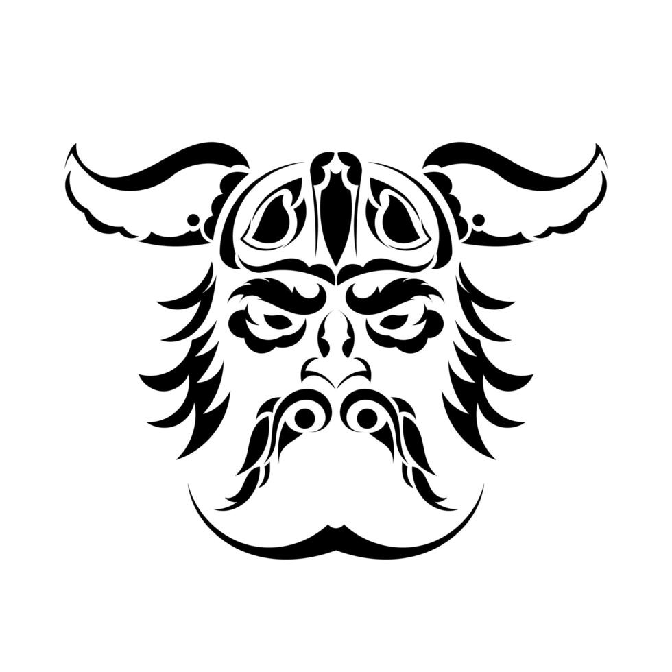 Viking head made of patterns. Good for tattoos or prints. Isolated. Vector illustration.