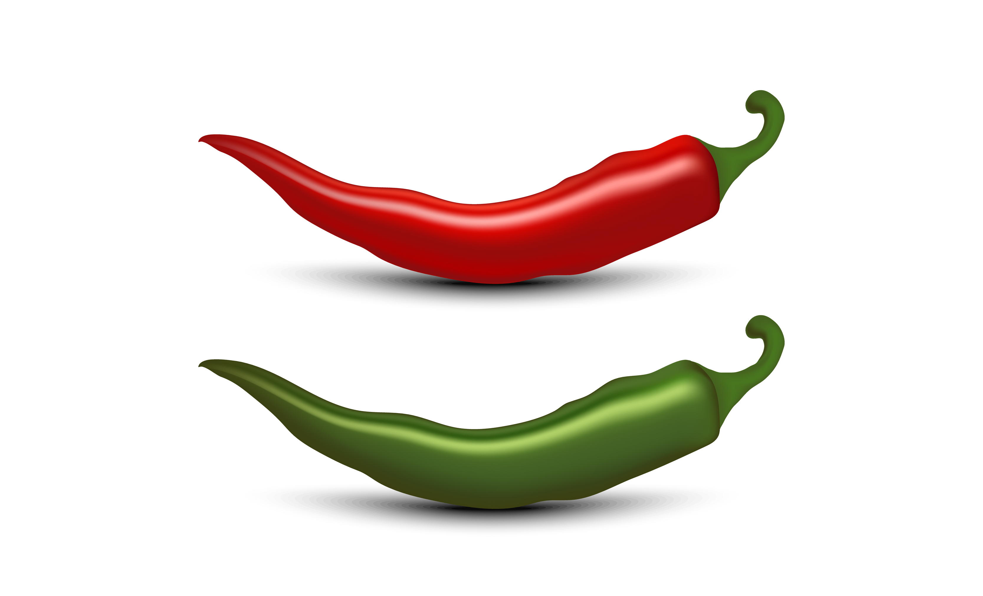 Vector set of red and green peppers isolated on white background