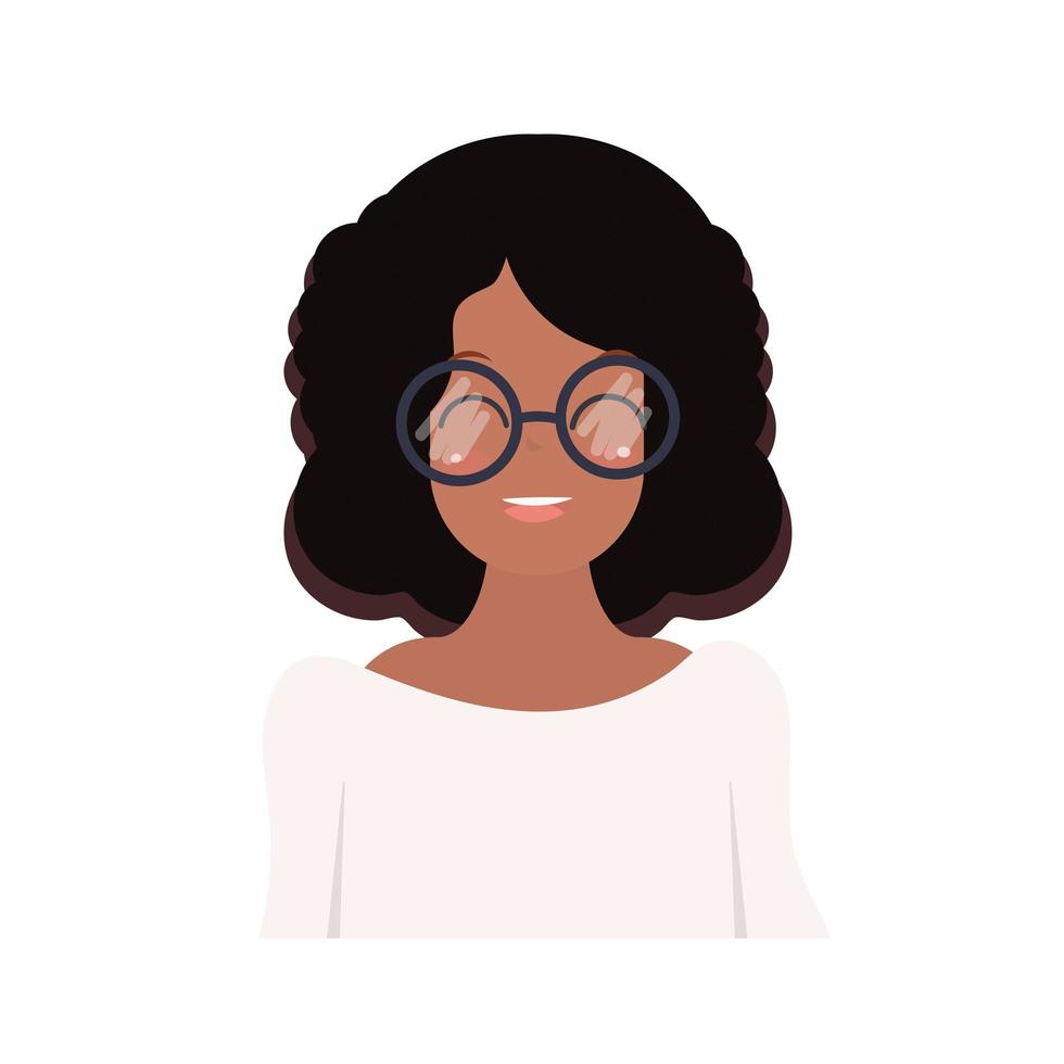 chica afroamericana con gafas. una linda chica de piel oscura con cabello negro y rizado. estilo de dibujos animados ilustración vectorial aislado sobre fondo blanco. vector