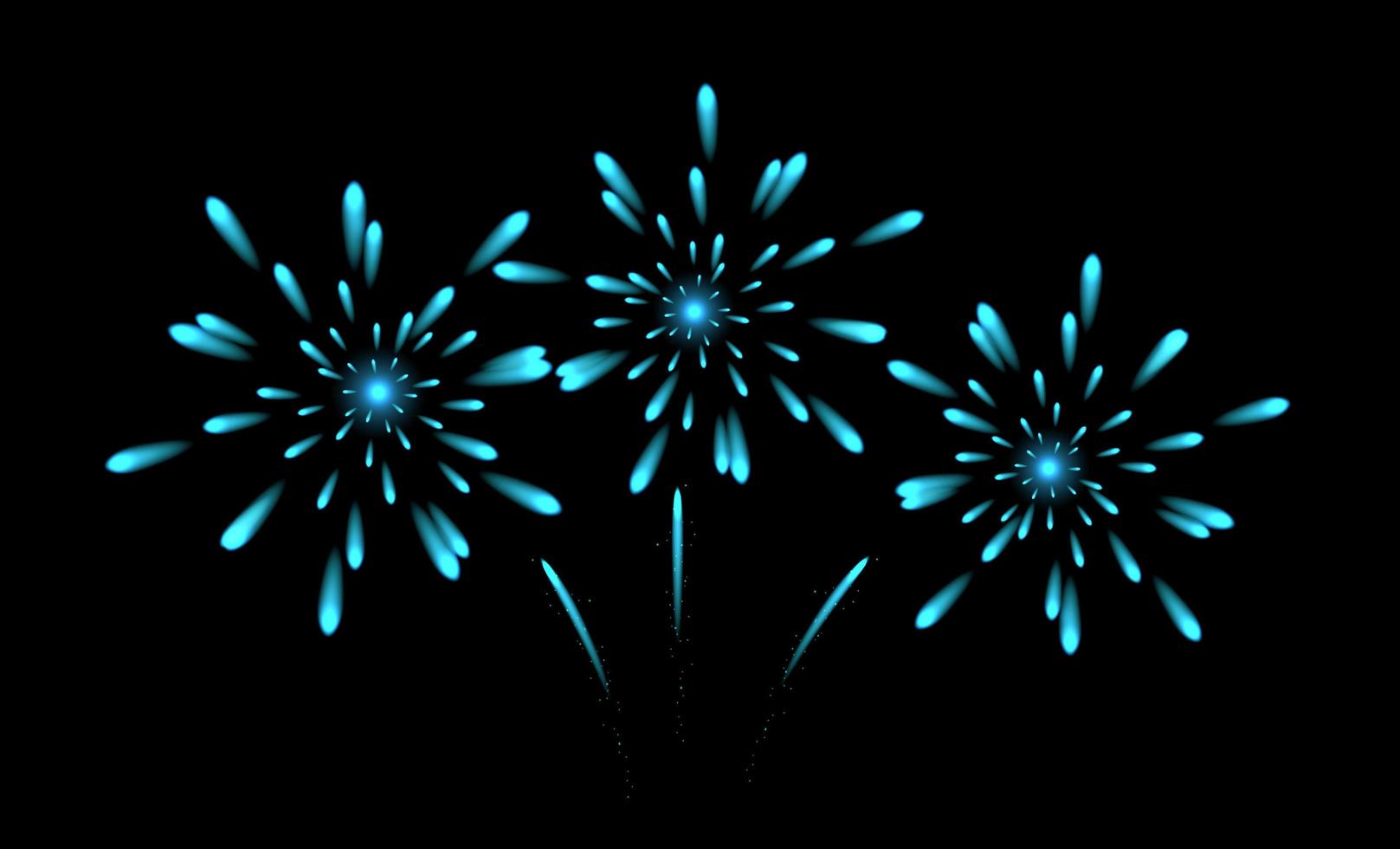 Blue fireworks. Isolated on black background. Realistic style. Vector illustration.
