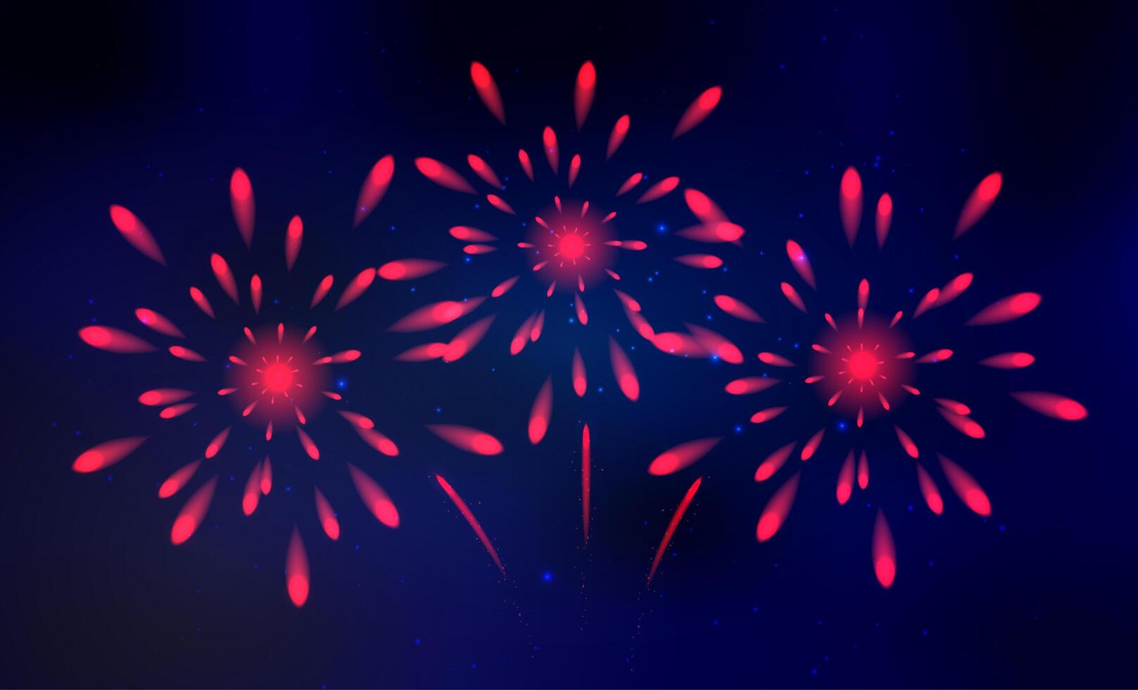 colorido vector de fuegos artificiales, brillando en el cielo azul oscuro, fuegos artificiales para eventos festivos, año nuevo, navidad.