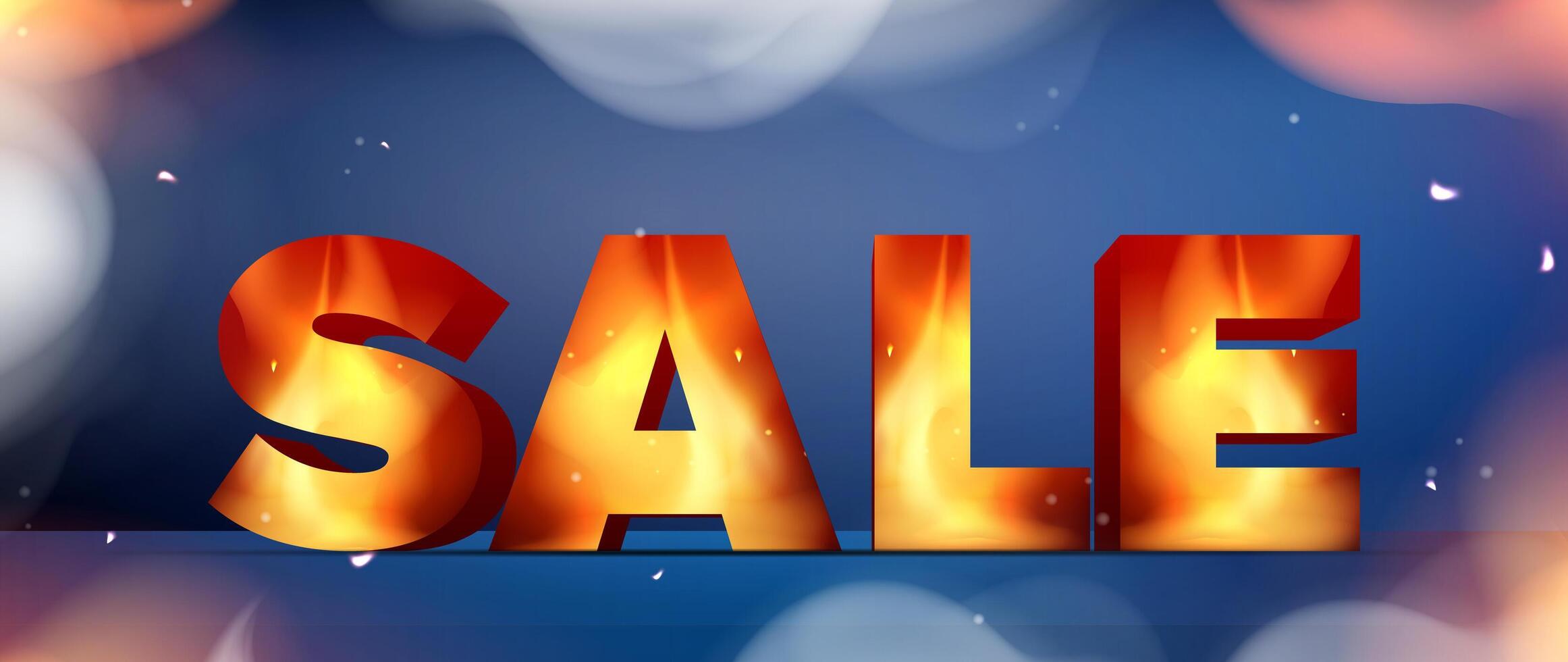 Sale banner with realistic flames and smoke. Ready-made banner for promotions, promotions or sales. Vector illustration.