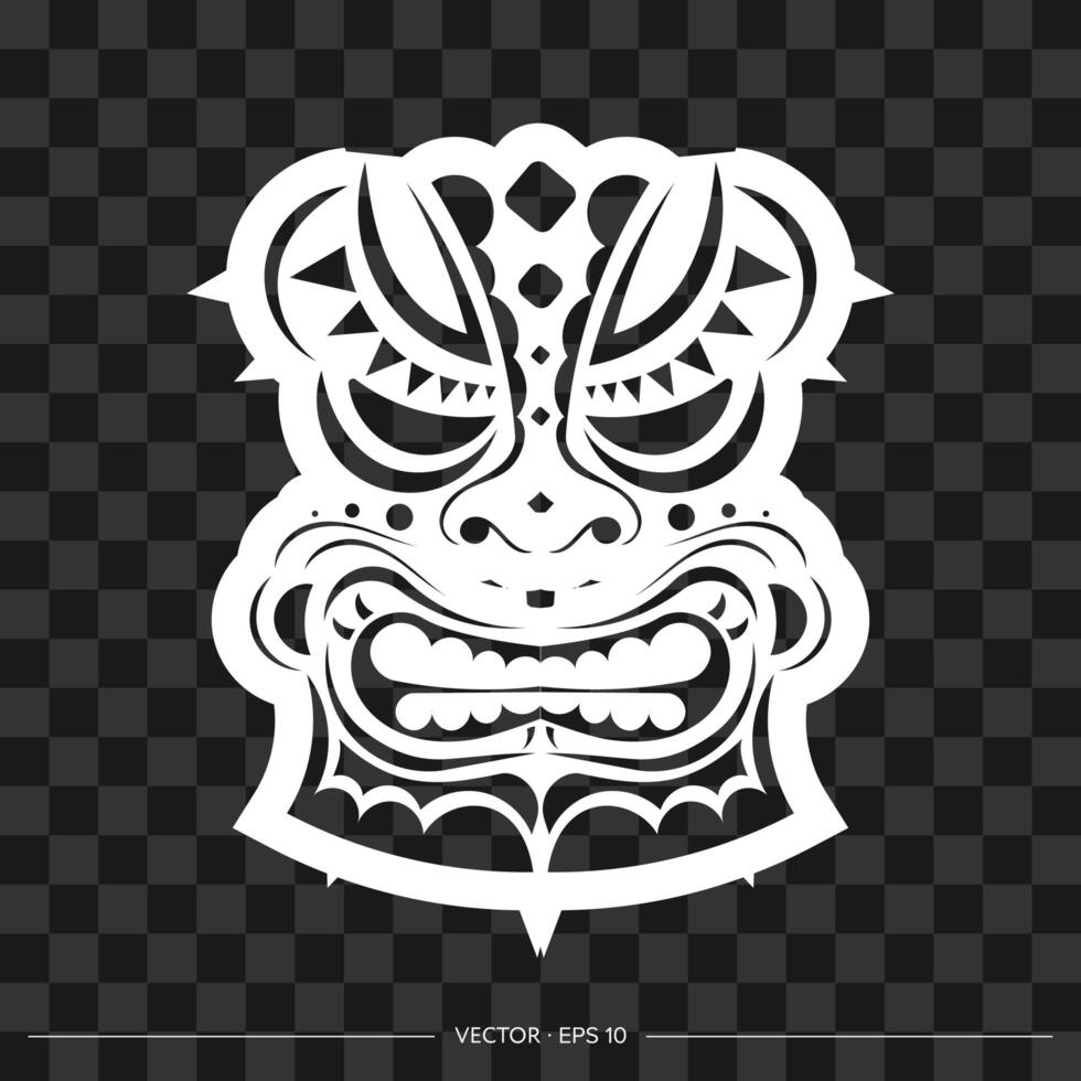 Totem in the shape of a face made of patterns. The contour of the face or mask of a warrior. For T-shirts and prints. Vector illustration.