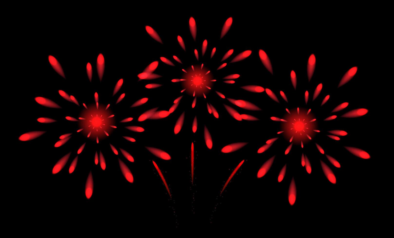 Red fireworks. Isolated on black background. Realistic style. Vector illustration.