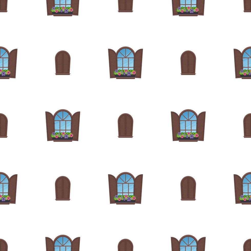 A seamless pattern with a window and a flower pot vector