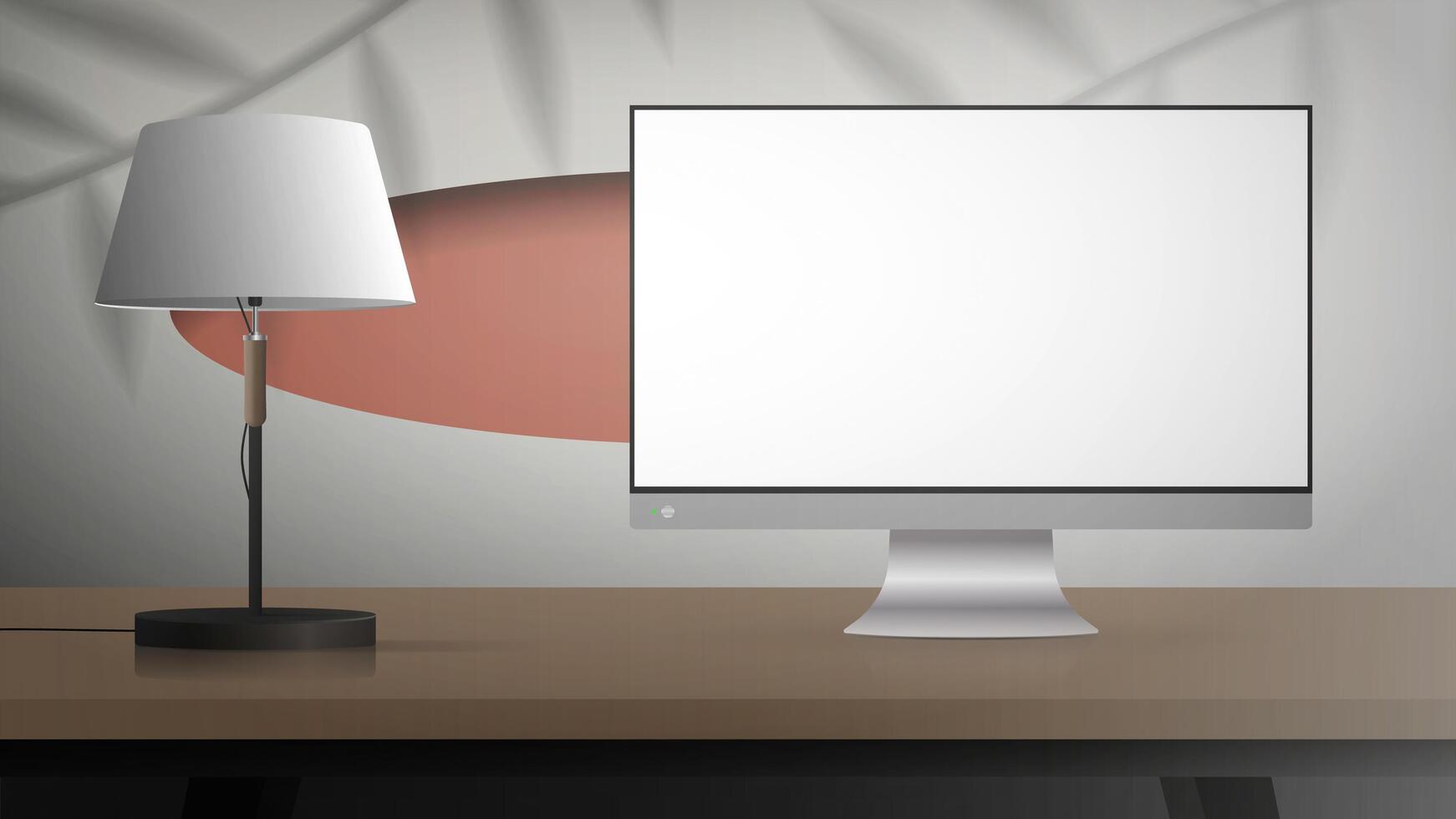 A computer screen with a lamp on a desk vector