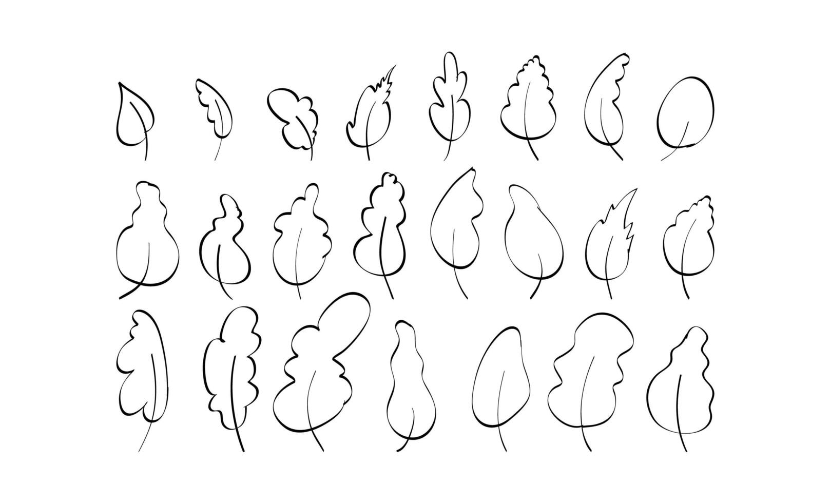 Big set of hand-drawn leaves in doodle style. Elements for the design of postcards, books, menus or advertising. Isolated on white background. illustration. vector