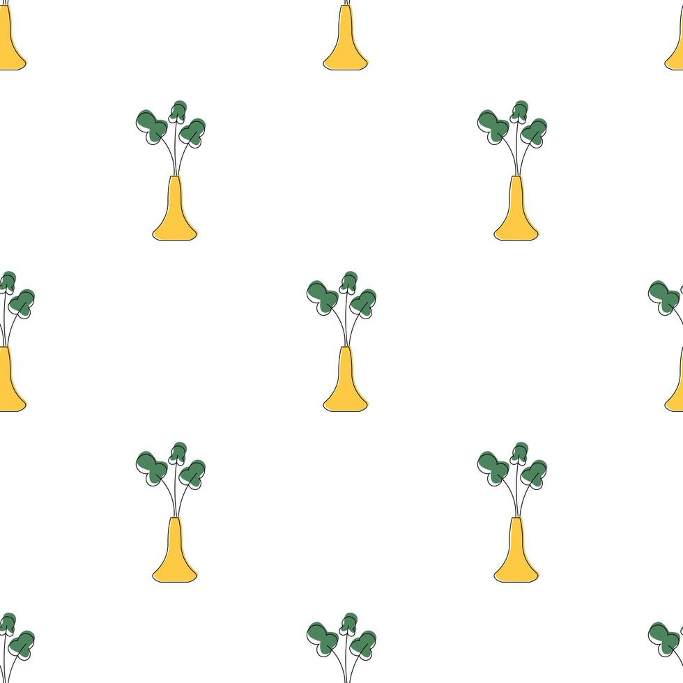 Seamless pattern with flowers. Minimalistic background with flower pots and triangles. Vector
