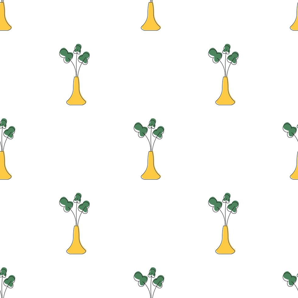 Seamless pattern with flowers. Minimalistic background with flower pots and triangles. Vector